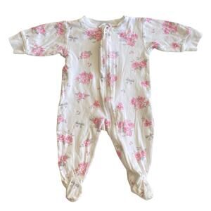 Kissy Kissy Baby Girls Pink Floral Rose Zip Footie Sleeper Pima Cotton 0-3m